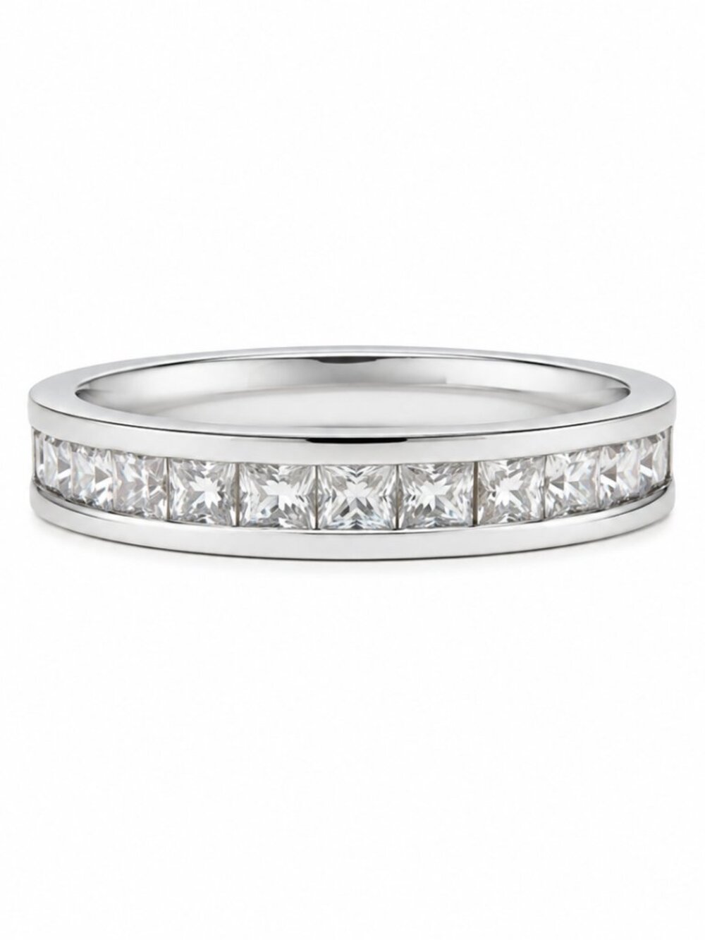 NIB Minimalist Eternity CZ Channel Ring Crystal Wedding Band Silver size 8